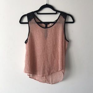 Lush Light Pink & Black Dress Tank Top with Lace